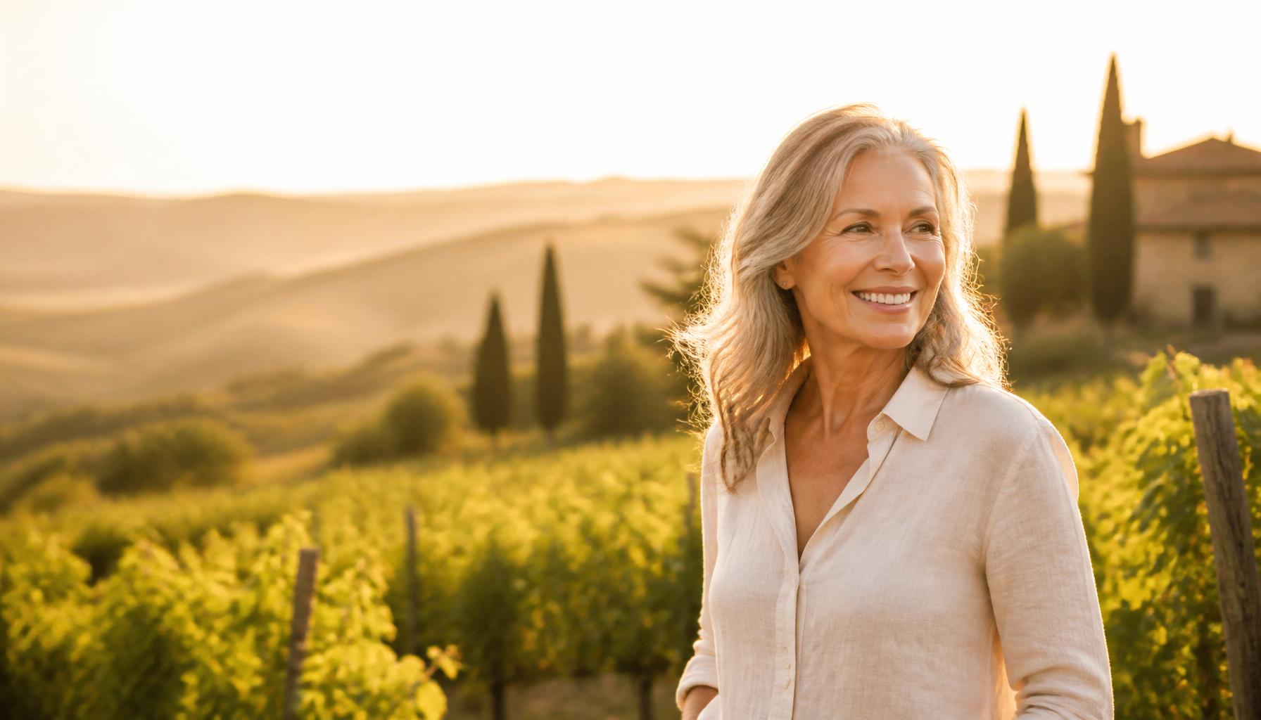 Vibrant woman enjoying golden hour at the coast